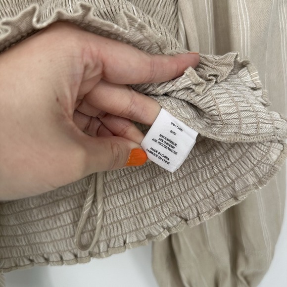 Derek Lam 10 Crosby Women'sLinen Blend Puffy Sleeve Striped Smocked Blouse Sz 4 - Picture 7 of 9
